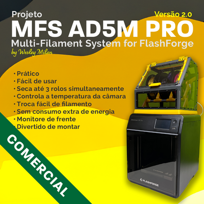 Projeto de Sistema Multi-Filamento para FlashForge Adventure 5M PRO (MFS-AD5M PRO) - Ebook + Arquivos 3D