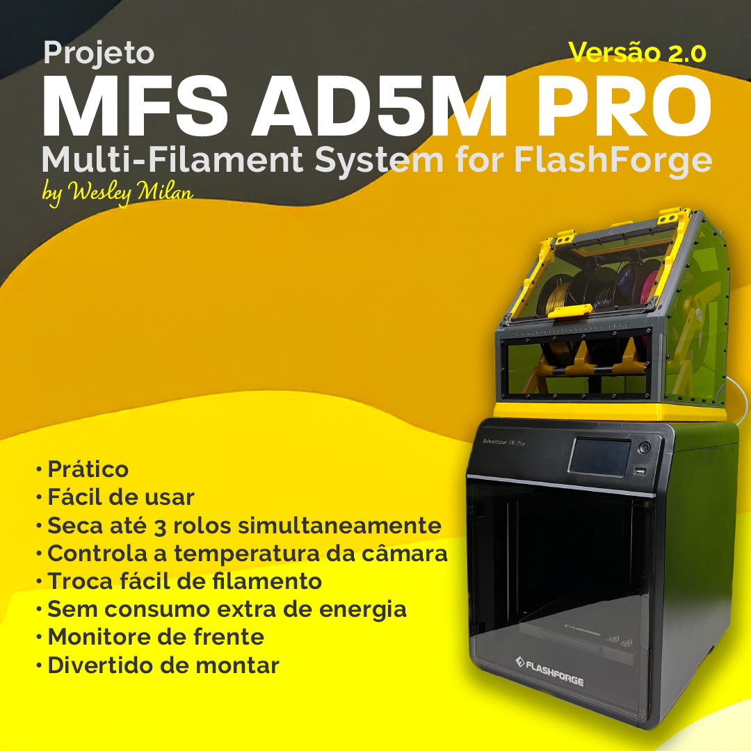 Projeto de Sistema Multi-Filamento para FlashForge Adventure 5M PRO (MFS-AD5M PRO) - Ebook + Arquivos 3D