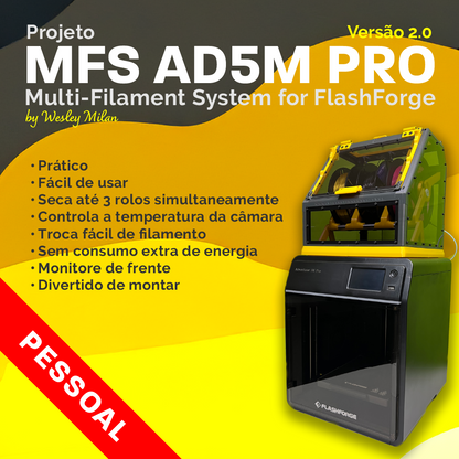 Projeto de Sistema Multi-Filamento para FlashForge Adventure 5M PRO (MFS-AD5M PRO) - Ebook + Arquivos 3D